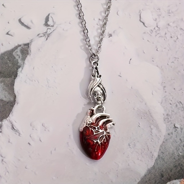 Bat Heart Necklace, Vampire Jewelry, Gothic, Pagan, Witch accessories, Blood Heart, Organ, Retro, Alternative, Choker For Women