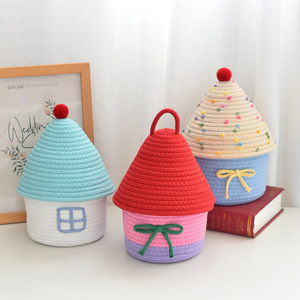 Cesta de almacenamiento multifuncional para decoración del hogar, bonita tela tejida de algodón creativa, sala de estar, dormitorio, cubierta para casa pequeña, uso versátil - Product Image 1