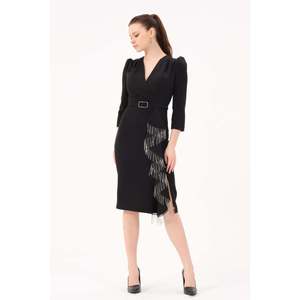 DANS Pull à manches longues col rond noir uni décontracté pour femme, idéal pour tous les jours, disponible en tailles 38-42 - Product Image 1