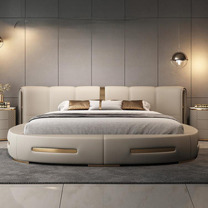 Cama Redonda de Cuero de Lujo Ligero de Estilo Italiano Moderno, Cama Doble de Lujo para <span class=keywords><strong>Hotel</strong></span>, para Dormitorio Principal, para Parejas y Princesas - Product Image 1