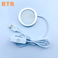 Lumière LED sous-meuble ronde ultra-mince en aluminium, USB 5V, lumière LED en forme de rondelle, blanc chaud, télécommande IR, lumière LED RGB couleur, base