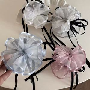 Sweet floral <b>bow</b> ribbon spring <b>clip</b> for half-up hair at the back of the head, 2025 new style hair accessory, elegant headwear. - Product Image 1