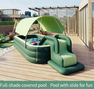 <span class=keywords><strong>Piscine</strong></span> gonflable familiale avec parasol et toboggan, gonflage rapide, pliable, portable, sécuritaire <span class=keywords><strong>pour</strong></span> les tout-petits, plaisir estival en plein air - Product Image 2