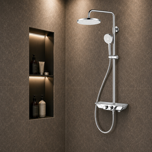 Système de douche thermostatique numérique à LED avec corps en laiton, robinet en céramique, étagère de rangement et barre coulissante pour hôtel, villa, résidence - Product Image 2