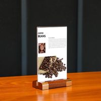 Support de menu en acrylique personnalisé avec base en bois, en forme de T, double face, transparent, pour restaurant, mariage, hôtel, support d'affichage de logo
