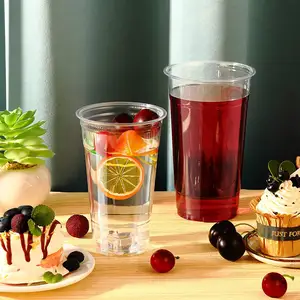 Gobelets en plastique jetables avec logo personnalisé pour dessert avec couvercle en forme de dôme bouteille de thé à bulles souple transparente pour café à emporter 16oz