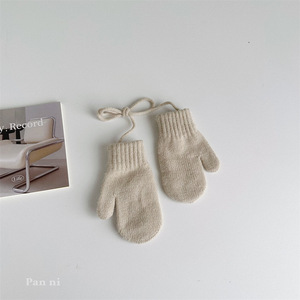 1-4 ans Enfants Petite Fille Garçon Hiver Chaud Plein Doigt Uni Tricoté Halter Gants Mitaines pour Usage Quotidien Extérieur - Product Image 2