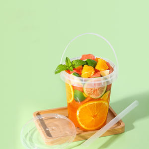 Gobelets jetables transparents en plastique PS à paroi simple avec couvercle et poignée 500ml 700ml pour thé à bulles, jus, café, lait, fruits - Product Image 4