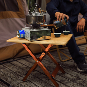 Table pliante d'extérieur en alliage d'aluminium, base carrée, design imitation bois, pour camping, pique-nique, cuisine - Product Image 3