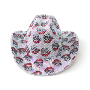Chapeau de cowboy HLC ODM avec strass, motif Père Noël et imprimé léopard, chapeau Fedora pour fête western, idéal pour la décoration d'événements festifs - Product Image 1