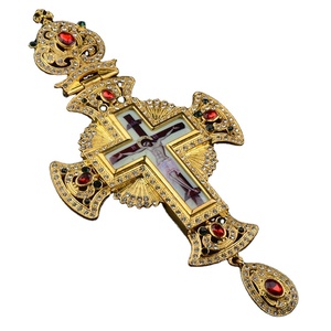 Greek Orthodox Catholic big Gold necklace religious Jesus Crucifix diamond alloy free box and chain ODM pectoral cross - Product Image 1