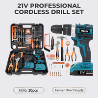 Perceuse-visseuse sans fil OEM en gros, kit d'outils 21V 128 pièces, mandrin sans clé 10mm, 30Nm, vitesse variable, réversible, 2 batteries
