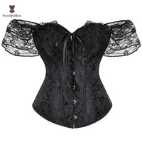 Haut court sculptant élastique pour femme, style corset bustier, en dentelle sexy, à manches épaules, couleur unie, à nouer, col bateau, marque privée