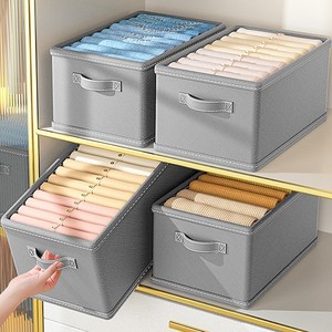 Plain Gray Foldable <b>Storage</b> <b>Box</b> For Clothes Pants Drawers <b>Stackable</b> Organizer With Handle Rectangle Shape Lidless Design - Product Image 4