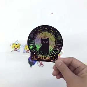Adesivo de vinil personalizado forma de gato, corte em vinil e uv à prova d'água, adesivos de holograma