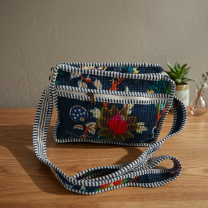 Nouveau sac bandoulière d'été ethnique bohème en coton pour femme, à fermeture éclair, imprimé au bloc, avec une seule sangle - Product Image 1