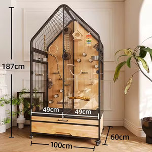 Perroquet De Luxe Villa Cage À Oiseaux Grand Espace Mobile En Bois Massif Fer Verre Moderne Carré Motif En Plastique Métal Niché Maison D'oiseau - Product Image 6