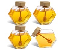 Bouteille en verre pour miel et pot à confiture de 220 ml et 350 ml avec couvercle en bambou pour jus et aliments pour bébés, sérigraphié