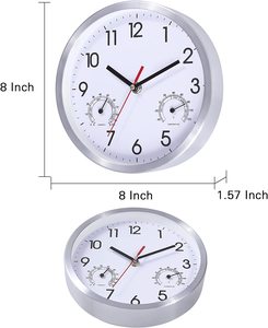 Orologio da <span class=keywords><strong>parete</strong></span> da 8 pollici con <span class=keywords><strong>orologi</strong></span> da <span class=keywords><strong>parete</strong></span> con struttura in alluminio di temperatura e umidità soggiorno da <span class=keywords><strong>cucina</strong></span> decorativo rotondo silenzioso - Product Image 6