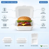Boîte alimentaire jetable portable en pulpe de bagasse biodégradable et étanche, type clamshell, pour plats à emporter, bento, burger, gâteau, compatible micro-ondes
