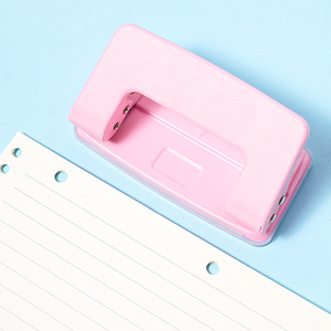 Macaron Colored Double Hole Punch 2 Holes Plastic Office Essential Loose Leaf Binding Punch Cherry Blossom Pink Lavender Purple - Product Image 3