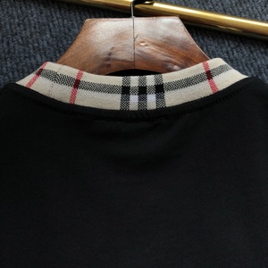 Men's Black Short Sleeve T-<b>Shirt</b> With Plaid Collar Bur berry Contrast Trim Regular Fit Casual Knitted 100% Cotton O-Neck Design - Product Image 4