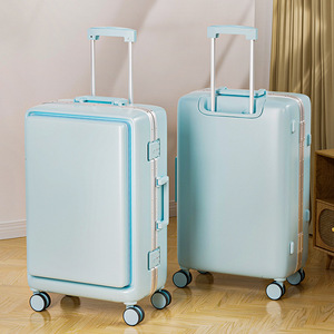Front-opening Aluminum Frame 20-inch Carry-on <b>Suitcase</b> With 360 Degree Spinner Wheels Solid Color Unisex Travel Trolley Case - Product Image 1