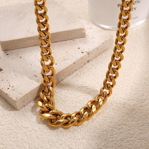 Collier chaîne Miami Cuba en acier inoxydable plaqué or 18 carats, bijoux unisexes pour fêtes hip-hop - Product Image 1