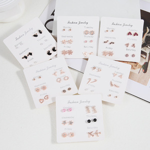 Boucles d'oreilles tendance, lot de 6 paires, forme cœur, en alliage de zinc, bijoux pour femmes - Product Image 2