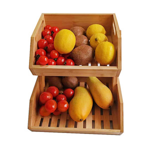 Cesta de almacenamiento de bambú de dos niveles, apilable, para frutas, verduras y pan, para uso en la cocina, el hogar y la sala de estar. - Product Image 2
