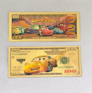 Billete Conmemorativo de <span class=keywords><strong>Pixar</strong></span> <span class=keywords><strong>Cars</strong></span> con Recubrimiento de Lámina Dorada, Diseño de 100 Dólares, Regalo Coleccionable para Niños y Fans - Product Image 3