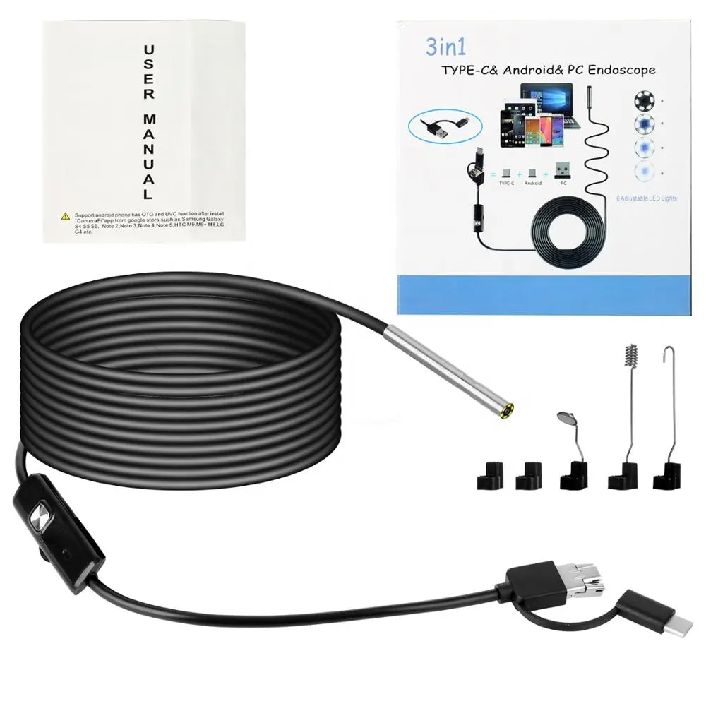 Amazon Hot Sale 3.9mm 3 in 1 720P USB Endoscope Camera Waterproof USB Wire Snake Tube Inspection Borescope