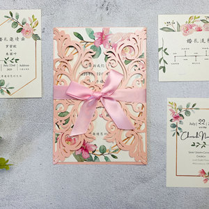 Cartes d'invitation de <span class=keywords><strong>mariage</strong></span> personnalisées découpées au laser <span class=keywords><strong>bordeaux</strong></span> en gros d'usine avec ruban et enveloppes pour invitations d'anniversaire - Product Image 2