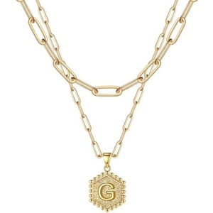 Collier multi-rangs en or 14 carats pour femme, jolies initiales hexagonales, tendance et simple, un cadeau de bijoux pour les amies - Product Image 6