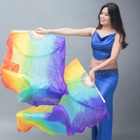 SHEDANCES Oriental Arabe Égyptien Danse Du Ventre Costume Accessoires 1.8m Teint À La Main Arc-En-Bambou Flux Pure Soie Fan Voiles pour Adultes