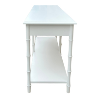 HL615-200 Hamptons Antique Vintage Farmhouse Bois Massif Bambou-jambe Rangement Couloir Blanc Table Console avec Étagères Tiroirs
