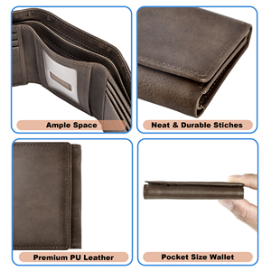 Portefeuille à trois volets pour homme, portefeuilles en cuir avec 8 emplacements pour cartes, 2 poches à monnaie et 1 emplacement transparent pour photo - Café - Product Image 5