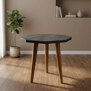 Table d'appoint en bois minimaliste moderne avec plateau octogonal géométrique et pieds en bois massif durables pour la maison, l'hôtel, le café - Product Image 6