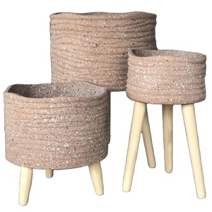 Pot <span class=keywords><strong>de</strong></span> jardin en fibres naturelles, effet terrarium, <span class=keywords><strong>avec</strong></span> jambes en <span class=keywords><strong>bois</strong></span> - Product Image 1