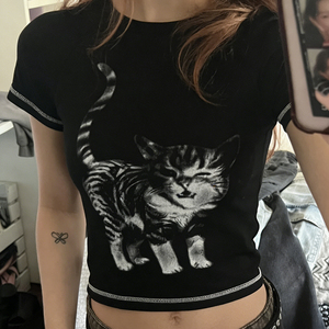 Camiseta de Mujer al por Mayor, Personalizada, Transpirable, Linda, de Verano, Corte Regular, con Estampado Digital, Estilo Dulce - Product Image 1