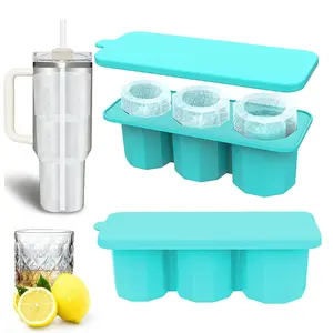 3 Pcs Silicone Hollow Cylinder Ice Mold Maker Tumbler Ice Mold Maker Cylindrical Ice Cube Trays With Lid For 40 Oz Stanley Cup