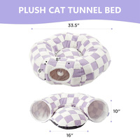 Lit tunnel multifonction 2-en-1 pour chat, adorable grotte en forme de donut avec coussin circulaire lavable, lit de couchage doux en sherpa pour chat