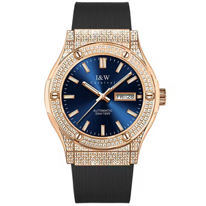 Montre mécanique automatique incrustée de strass, boîtier en acier inoxydable, aiguilles en caoutchouc, étanche 50m - Product Image 3