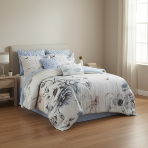 Ensemble de couette Royal Comfort à imprimé floral, 8 pièces, coton et polyester tissé, literie pour usage domestique, anti-acariens, lavable en machine - Product Image 2