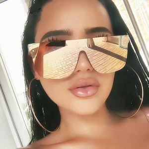 Lunettes de soleil carrées tendance 2021 personnalisées avec verres miroir roses pour femmes, lunettes de soleil surdimensionnées à verres monobloc - Product Image 2