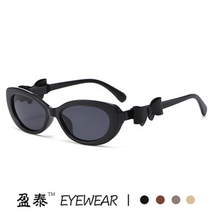 Yingtai Eyewear Oval Sunglasses Tortoiseshell Frame UV400 Women Fashionable <b>Bow</b> Detail - Product Image 2
