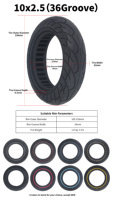 Pneu en caoutchouc massif alvéolé de 10 pouces (10x2,5) pour trottinette électrique Inmotion/New Dualtron/Inkoim OX - Capacité de charge de 75 kg