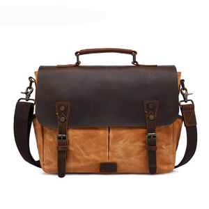 Popular Waterproof Genuine Leather Waxed Canvas Briefcase <strong>Camera</strong> <strong>Messenger</strong> <strong>Bag</strong> Shoulder <strong>Bag</strong> <strong>Camera</strong> Lens <strong>Bag</strong> - Product Image 3