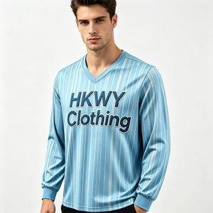 2026 Trendy <b>Men's</b> V-neck Sweatshirts 100% Cotton Summer Hoodies With Custom Embroidered Striped Pullover Tops For Streetwear - Product Image 2