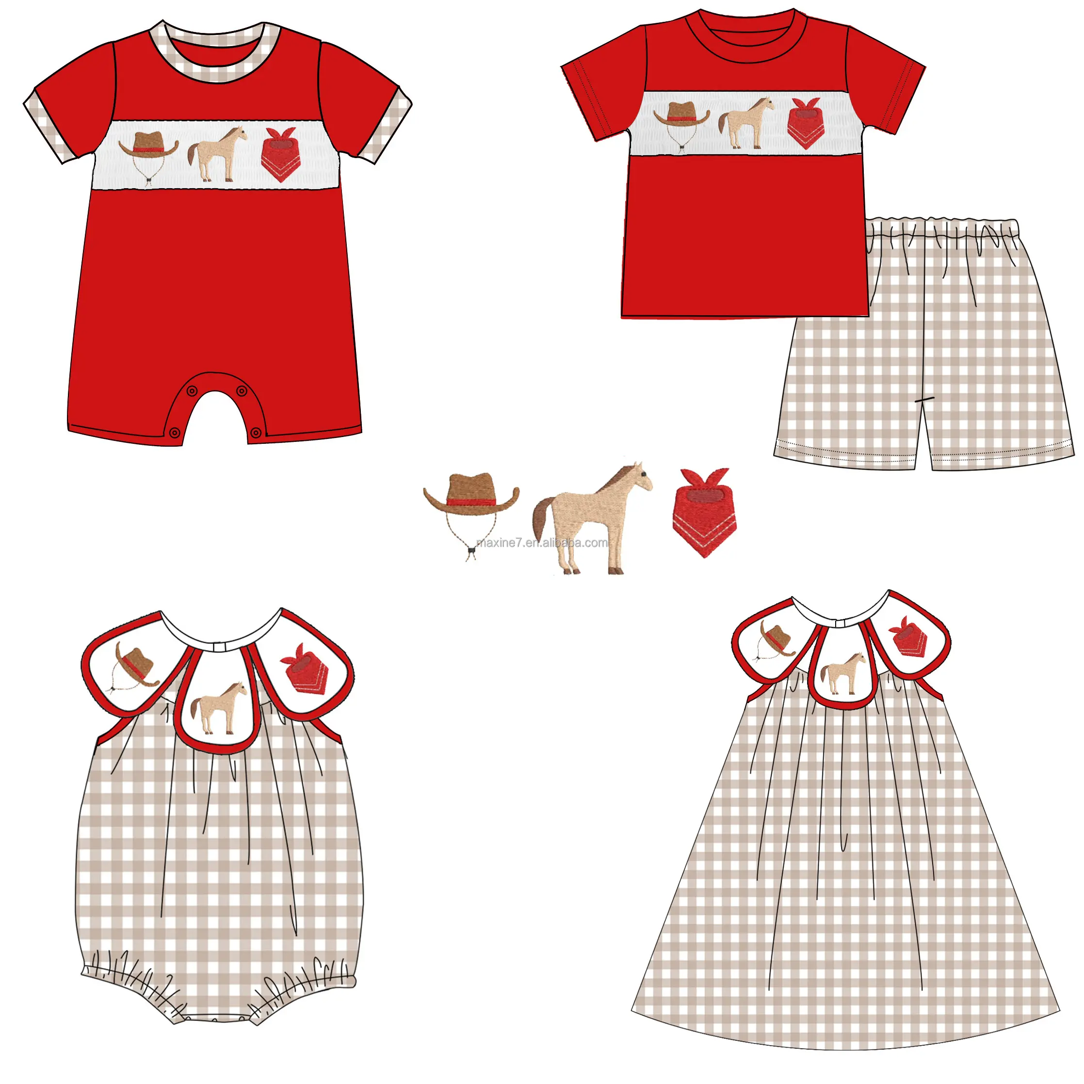 Puresun Latest Smocked Design Children Clothes High-end Embroidered Horse Applique Outfits Wholesale Price Baby Boy Sets